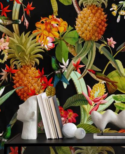 Ananas en vogels behang Ananas en vogels behang