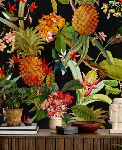 Papier peint Ananas et Oiseaux Papier peint Ananas et Oiseaux