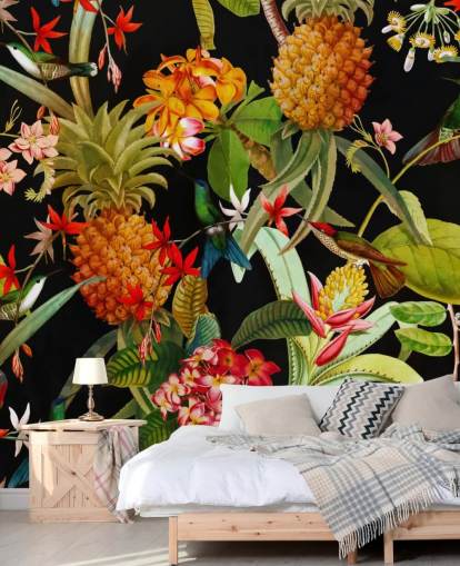 Pineapple and Birds Wallpaper