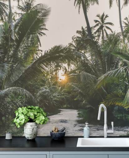 Sun Shining Through Jungle Wall Mural