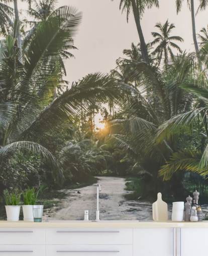 Sun Shining Through Jungle Wall Mural