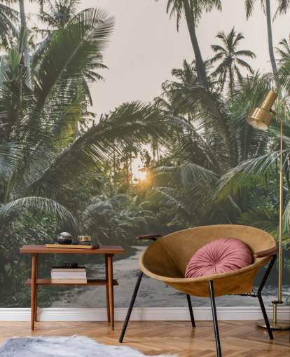 Sun Shining Through Jungle Wall Mural