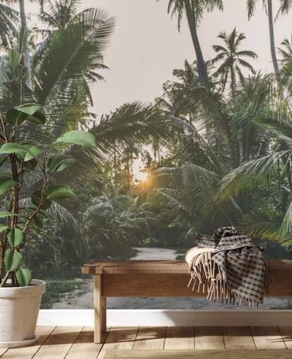 Sol skinner gennem jungle vægmaleri