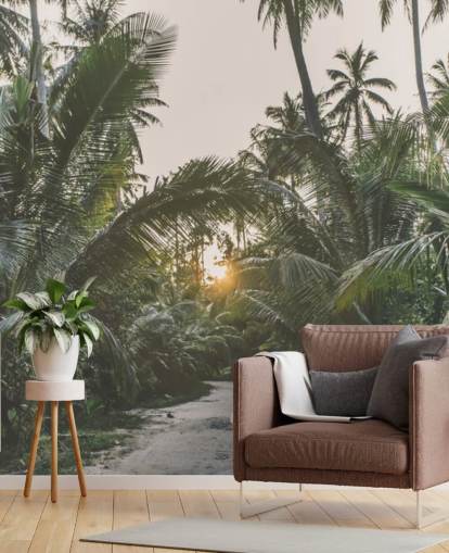 Decorazione murale con sole che splende nella giungla Decorazione murale con sole che splende nella giungla