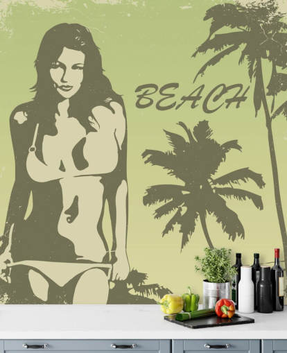 Bikini jente på stranden plakat bakgrunn