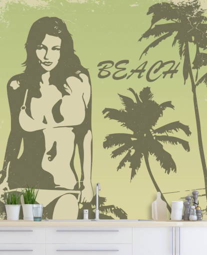 Bikini jente på stranden plakat bakgrunn