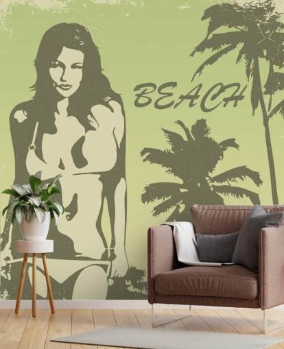 Bikini Girl on Beach Poster Wallpaper
