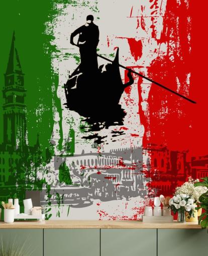 Carta da parati con bandiera italiana e viste venete Carta da parati con bandiera italiana e viste venete