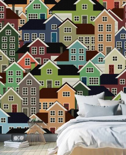 Carta da parati astratta case colorate