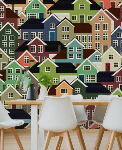 Kleurrijke huizen abstract behang