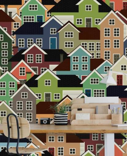 Kleurrijke huizen abstract behang Kleurrijke huizen abstract behang