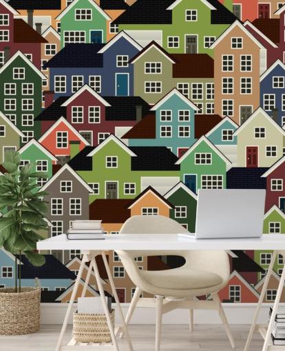 Papier Peint Abstrait Maisons colorées