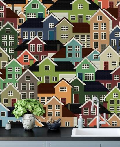 Colourful Houses Abstract Wallpaper