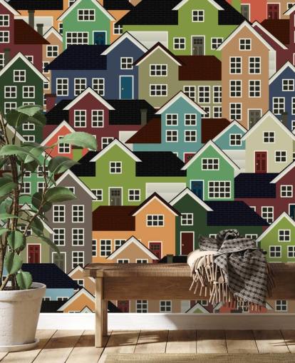 Kleurrijke huizen abstract behang