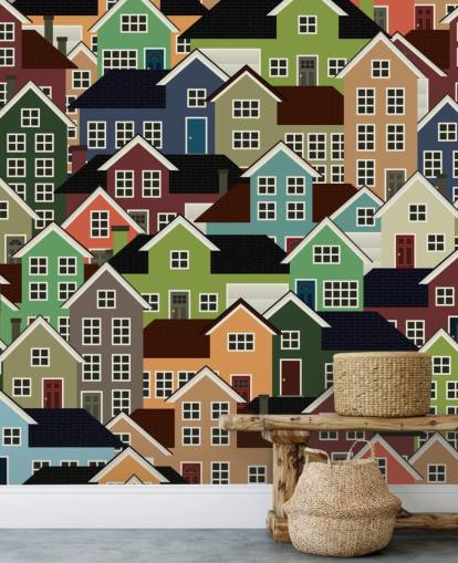 Bunte Häuser Abstrakte Tapete Bunte Häuser Abstrakte Tapete
