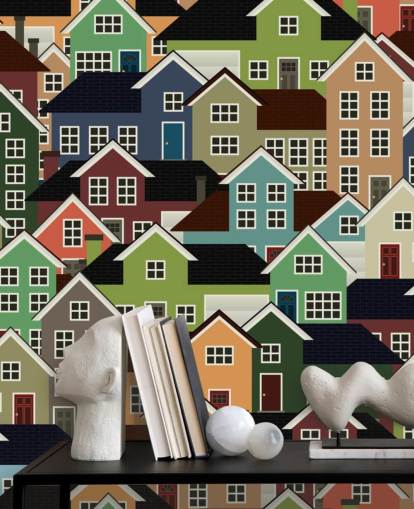 Kleurrijke huizen abstract behang