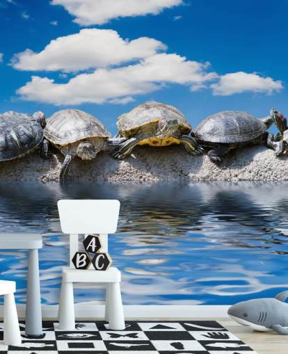 Decorazione murale con tartarughe che si rilassano su una roccia