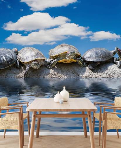 Turtles Chilling on a Rock Wall Mural