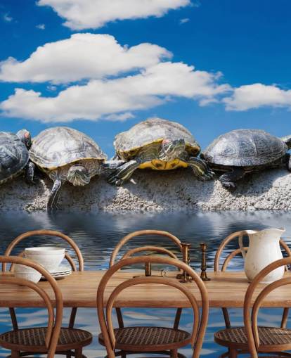 Schildpadden Chillen op een rotswand muurschildering