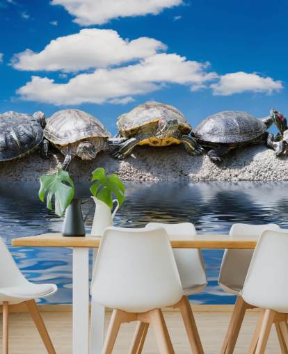 Turtles Chilling on a Rock Wall Mural