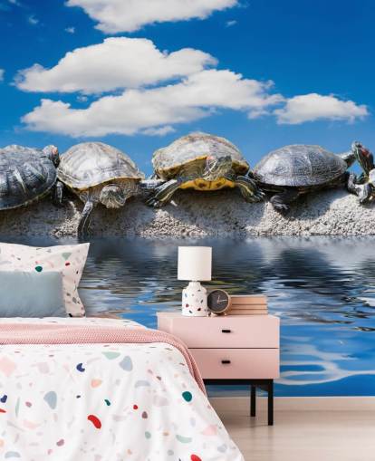Decorazione murale con tartarughe che si rilassano su una roccia