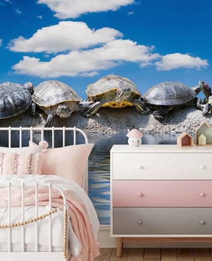 Decorazione murale con tartarughe che si rilassano su una roccia