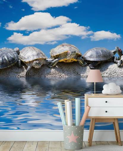 Papier Peint Fresque Tortues se reposant sur un rocher Papier Peint Fresque Tortues se reposant sur un rocher