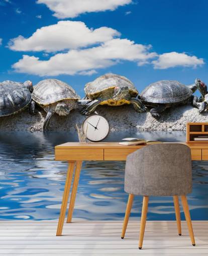 Schildpadden Chillen op een rotswand muurschildering