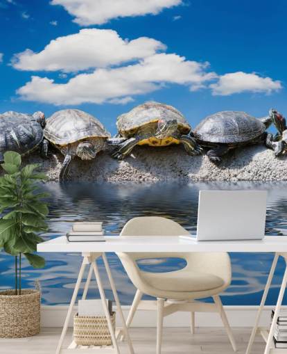 Turtles Chilling on a Rock Wall Mural
