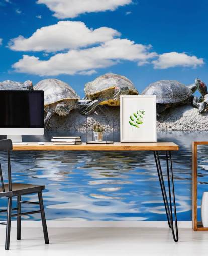 Turtles Chilling on a Rock Wall Mural