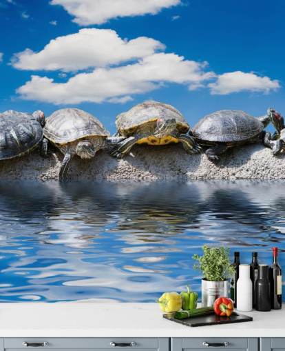 Turtles Chilling on a Rock Wall Mural