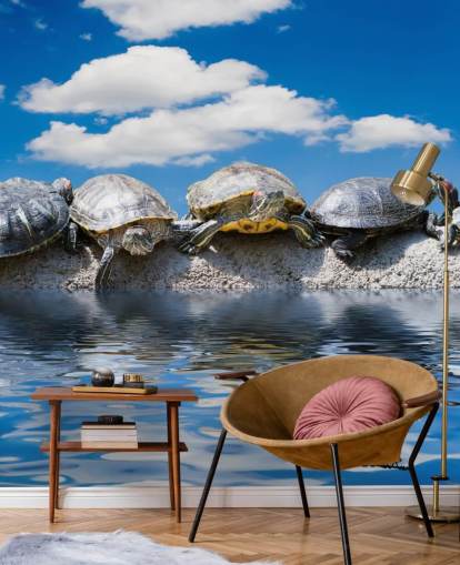 Decorazione murale con tartarughe che si rilassano su una roccia