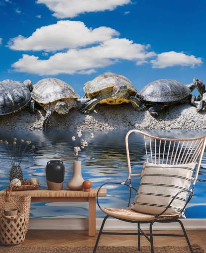 Turtles Chilling on a Rock Wall Mural Turtles Chilling on a Rock Wall Mural