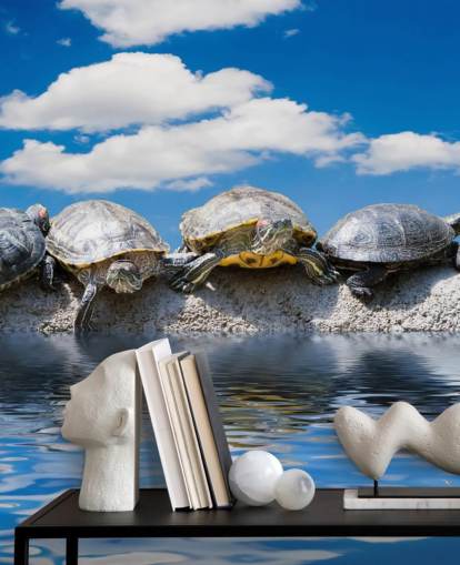Turtles Chilling on a Rock Wall Mural