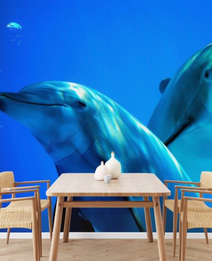 Två Dolphin vänner leende på kamerans väggmålning