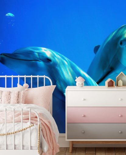 Two Dolphin Friends Smiling at Camera Wall Mural Two Dolphin Friends Smiling at Camera Wall Mural