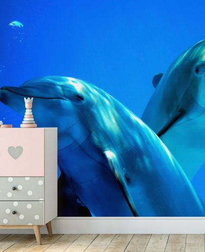 To Dolphin Venner smilende på kamera veggmaleri To Dolphin Venner smilende på kamera veggmaleri