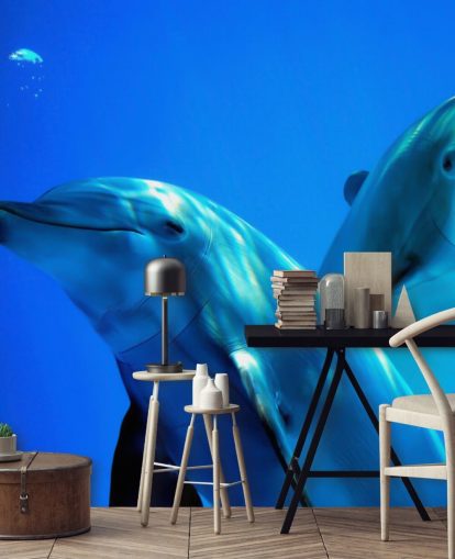 Two Dolphin Friends Smiling at Camera Wall Mural