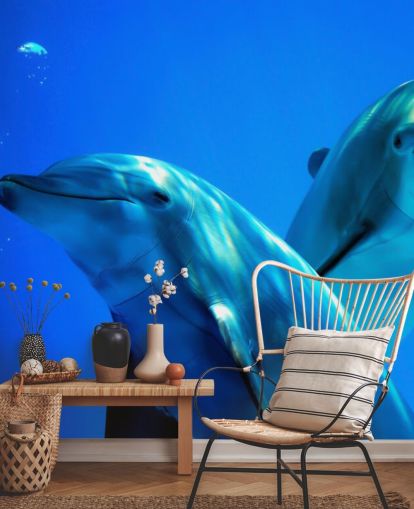 Two Dolphin Friends Smiling at Camera Wall Mural