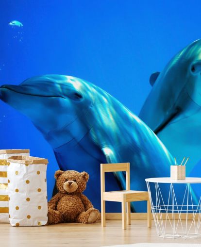 Two Dolphin Friends Smiling at Camera Wall Mural