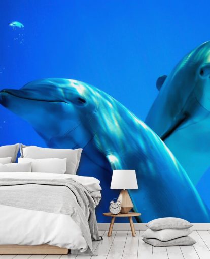 Two Dolphin Friends Smiling at Camera Wall Mural