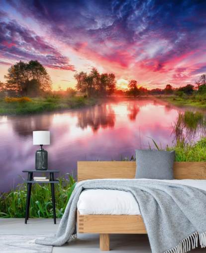 rosa und lila Sonnenuntergang Himmel von Fluss Tapete