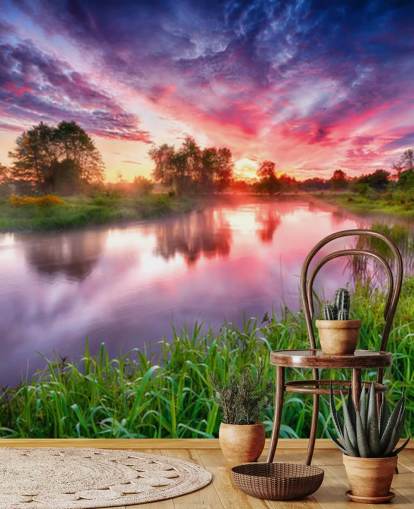 roze en paarse zonsondergang hemel door rivier behang roze en paarse zonsondergang hemel door rivier behang
