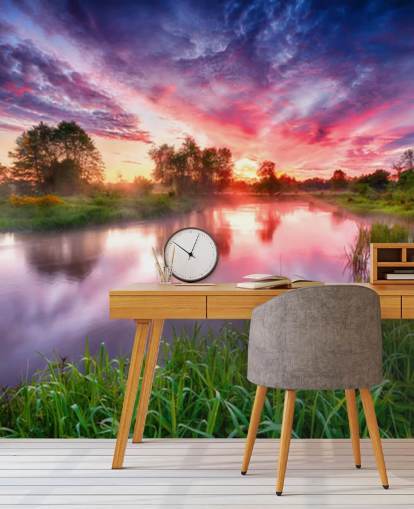 rosa og lilla solnedgang himmelen ved elven tapet rosa og lilla solnedgang himmelen ved elven tapet