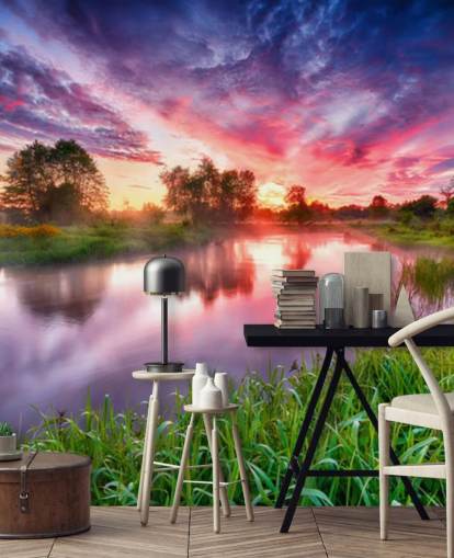 rosa und lila Sonnenuntergang Himmel von Fluss Tapete