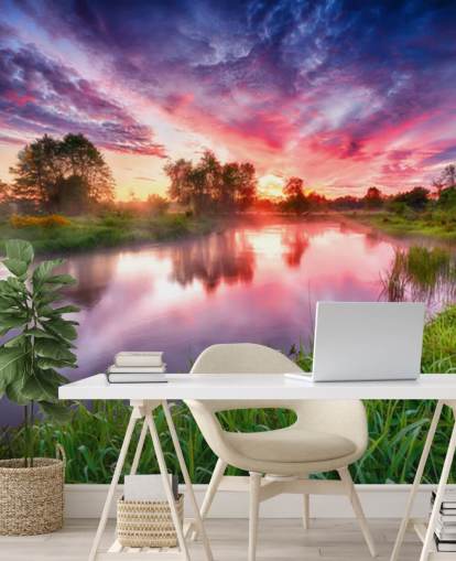 fondo de pantalla de cielo rosa y morado por río
