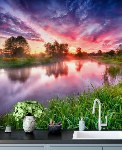 fondo de pantalla de cielo rosa y morado por río