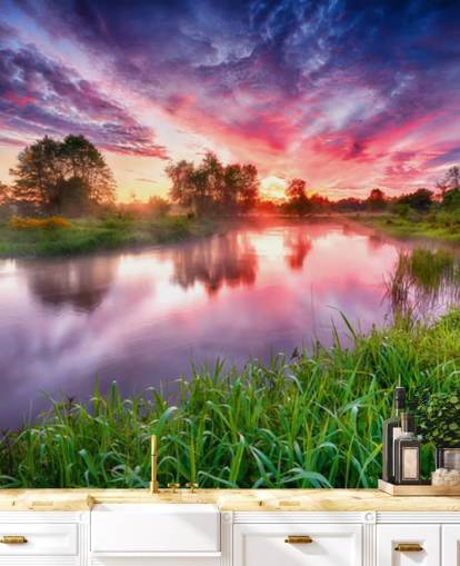 carta da parati rosa e viola tramonto cielo by river