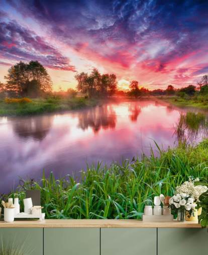 pink og lilla solnedgang himmel ved floden tapet pink og lilla solnedgang himmel ved floden tapet