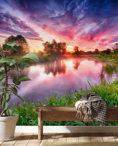 rosa og lilla solnedgang himmelen ved elven tapet